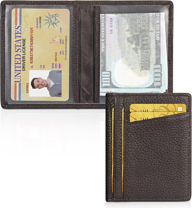Unaone Slim Minimalist Wallet - Premium Leather RFID Blocking Front Pocket Wallets with 8 Card Slots and 2 ID Window, Dark Coffee - Image 1